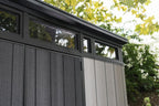 11x7 Modern Resin Outdoor Storage Shed Kit-Perfect to Store Patio Furniture, Garden Tools Bike Accessories, Beach Chairs and Lawn Mower, Grey & Black