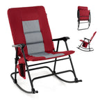 Oversized Folding Rocking Chair, Padded Patio Lounge Rocker w/Metal Frame, Armrests, Side Pocket