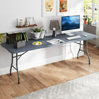 8ft Plastic Folding Table, 350 LBS Outdoor Heavy Duty Folding Tables with HDPE Tabletop, Handle
