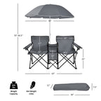 Double Folding Picnic Chairs Umbrella Mini Table Beverage Holder Carrying Bag