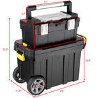 2-in-1 Tool Box Portable Rolling Toolbox Storage Solution Multi-Purpose Plastic Organizer Set