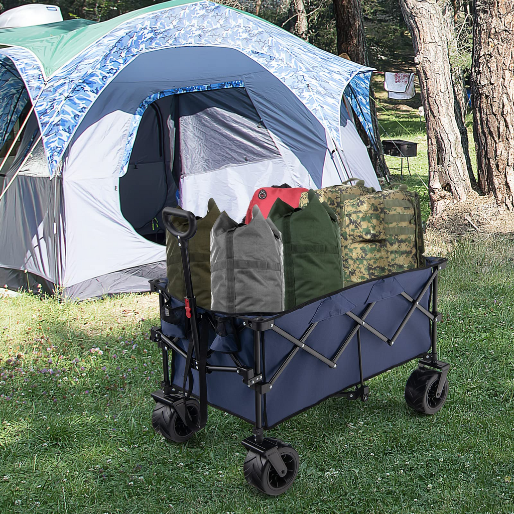 Collapsible Wagon Cart, Foldable Heavy Duty Utility Wagon with Adjustable Handle