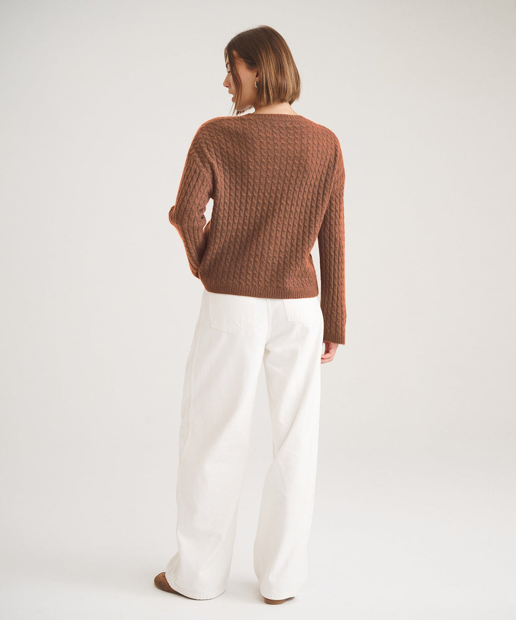 Basic Cashmere Cable Knit Crewneck Sweater