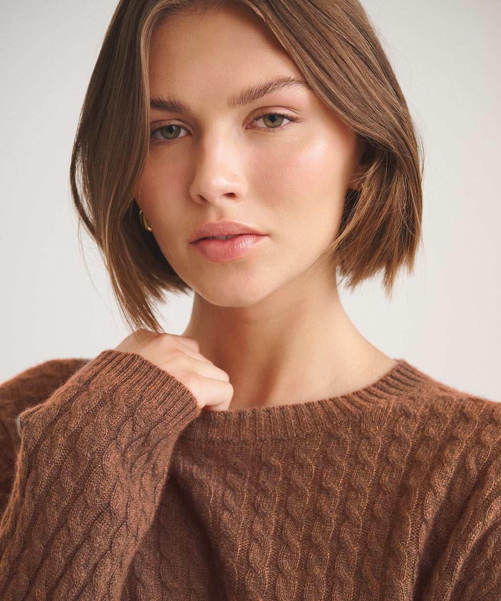 Basic Cashmere Cable Knit Crewneck Sweater