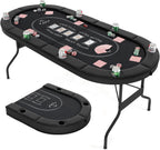 Poker Table Foldable, 8 Players Card Board Game Table w/Deep Metal Cup Holders