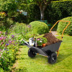 Dual-Wheel Wheelbarrow, Heavy-Duty Garden Utility Cart w/Pneumatic Tires, 330LBS Capacity